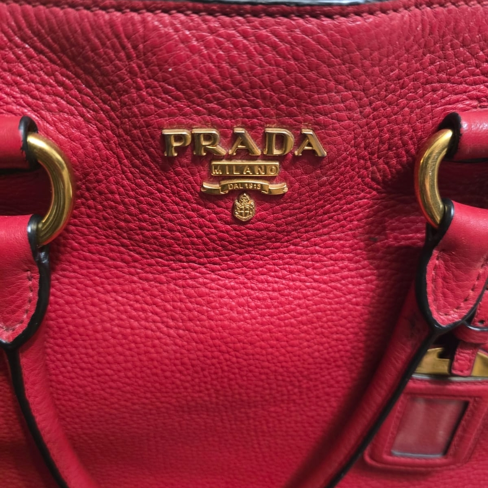 Prada Red Leather Satchel with Gold Details